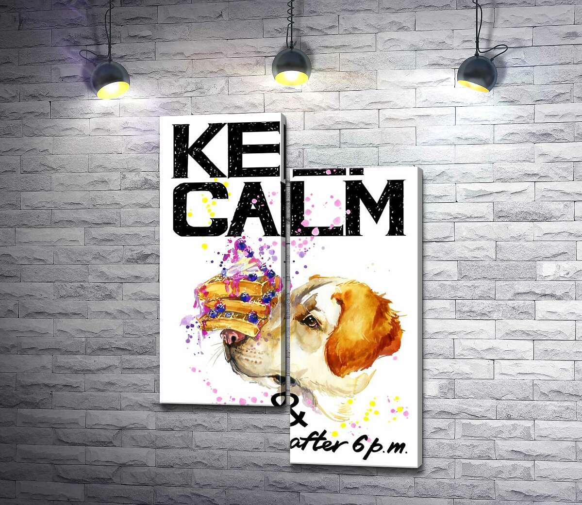 Модульная картина ArtPoster Черничный торт на носу у собаки среди надписи "keep calm and don't eat after 6 p.m." 130x191 см Модуль №5
Модульная картина ArtPoster Черничный торт на носу у собаки среди надписи "keep calm and don't eat after 6 p.m." 130x191 см Модуль №5