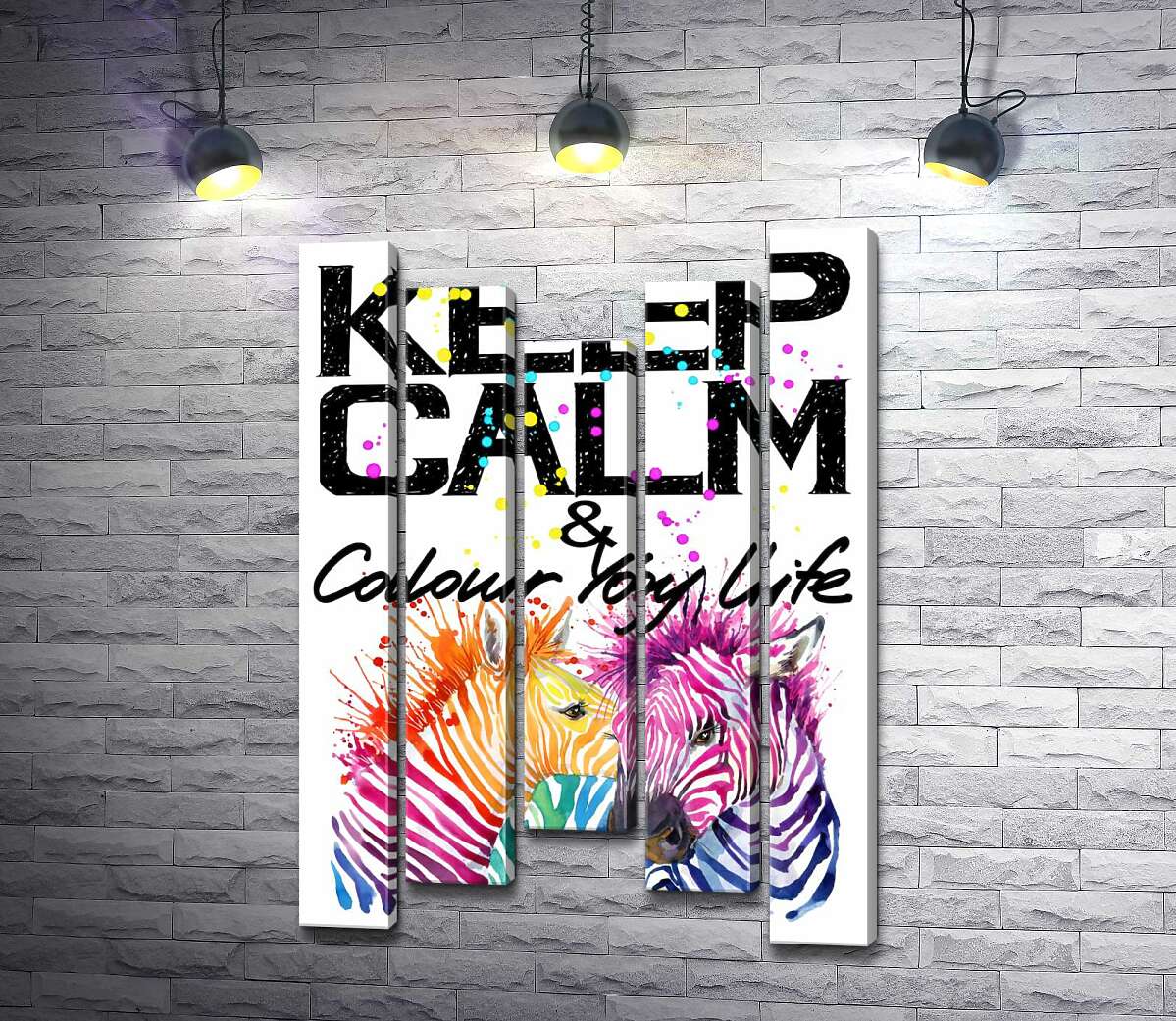 Модульная картина ArtPoster Цветные полоски зебр под надписью "keep calm and colour your life" 130x192 см Модуль №28
Модульная картина ArtPoster Цветные полоски зебр под надписью "keep calm and colour your life" 130x192 см Модуль №28