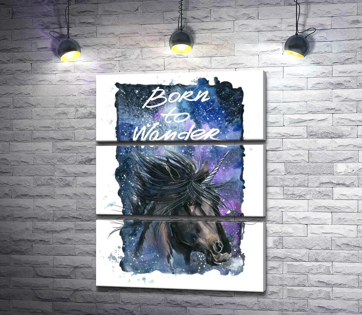 Модульная картина ArtPoster Черный единорог на космическом фоне с надписью "born to wander" 100x129 см Модуль №13
Модульная картина ArtPoster Черный единорог на космическом фоне с надписью "born to wander" 100x129 см Модуль №13