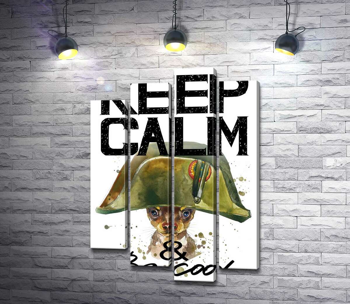 Модульная картина ArtPoster Чихуахуа в шапке Наполеона среди надписи "keep calm and be cool" 80x118 см Модуль №21
Модульная картина ArtPoster Чихуахуа в шапке Наполеона среди надписи "keep calm and be cool" 80x118 см Модуль №21