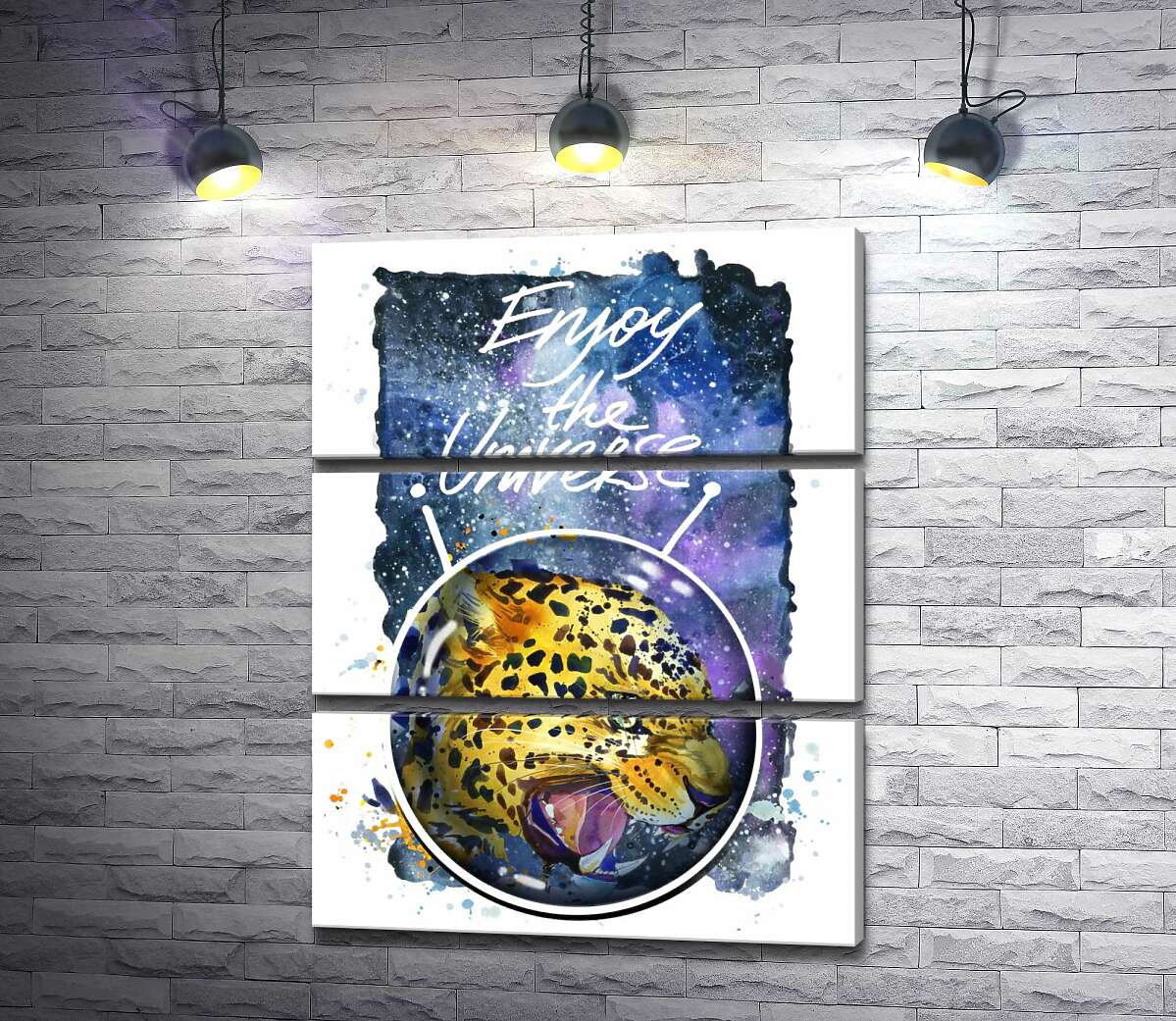 Модульная картина ArtPoster Хищный леопард скалит зубы в космосе с надписью "Enjoy the Universe" 50x66 см Модуль №13
Модульная картина ArtPoster Хищный леопард скалит зубы в космосе с надписью "Enjoy the Universe" 50x66 см Модуль №13