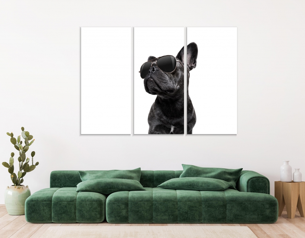 Картина на холсте Модульные Модульная картина French Bulldog With Glasses 3 картины 45х90 см.
Картина на холсте Модульные Модульная картина French Bulldog With Glasses 3 картины 45х90 см.
