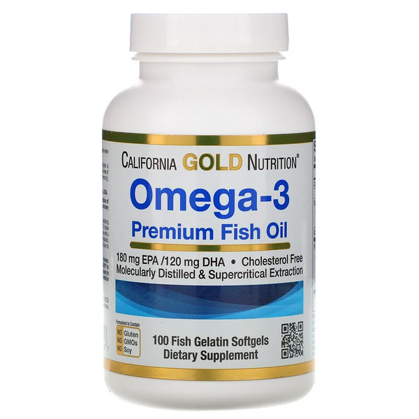 Рыбий жир Omega 3 Premium Fish Oil California Gold Nutrition 180 мг EPA/120 мг DHA 100 капсул (CG014)
Рыбий жир Omega 3 Premium Fish Oil California Gold Nutrition 180 мг EPA/120 мг DHA 100 капсул (CG014)