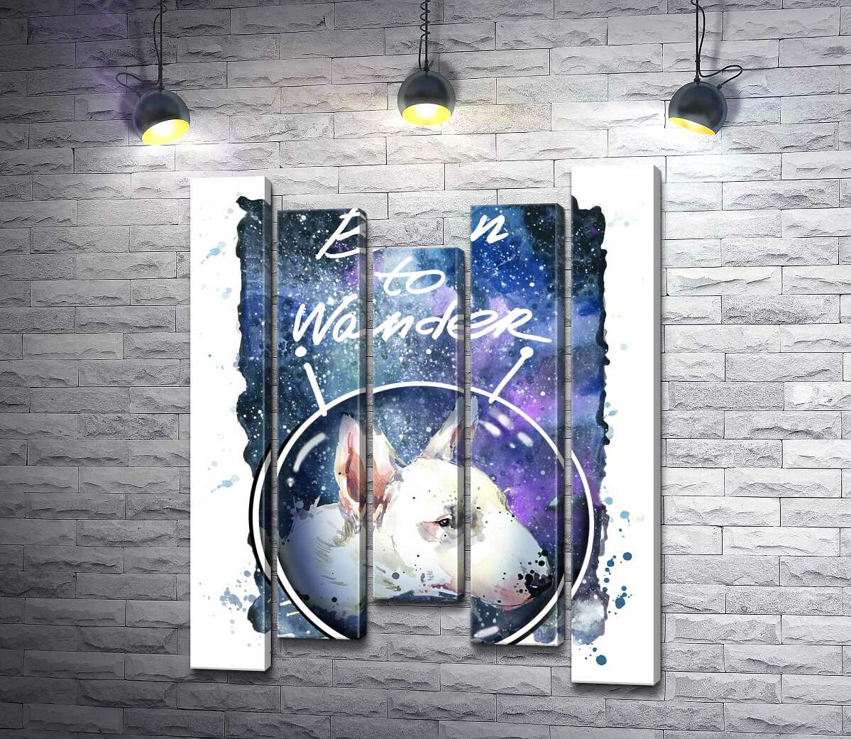 Модульная картина ArtPoster Белый бультерьер в шлеме космонавта под надписью "born to wander" 130x168 см Модуль №28
Модульная картина ArtPoster Белый бультерьер в шлеме космонавта под надписью "born to wander" 130x168 см Модуль №28