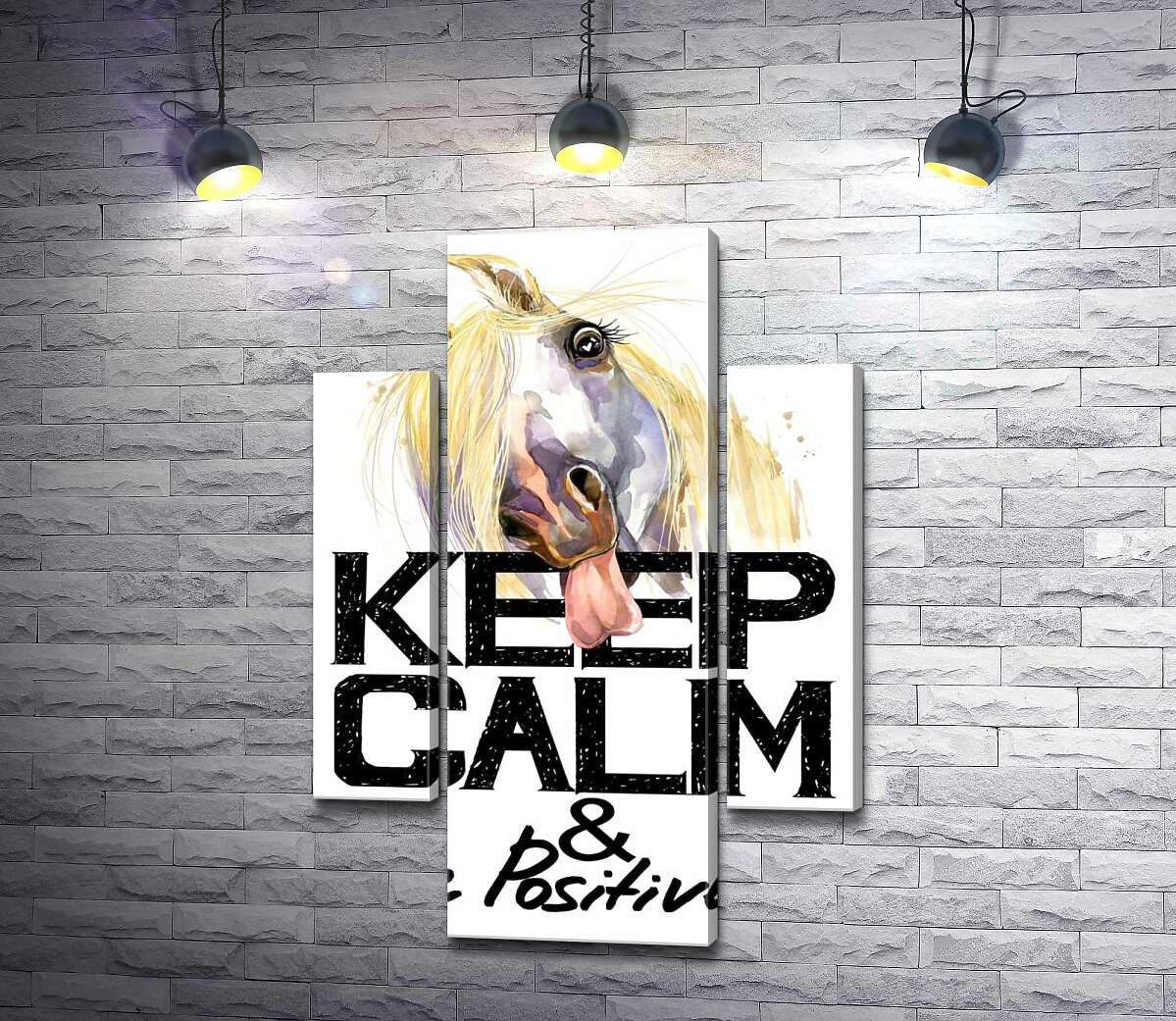 Модульная картина ArtPoster Белый конь показывает язык над надписью "keep calm and be positive" 131x190 см Модуль №7
Модульная картина ArtPoster Белый конь показывает язык над надписью "keep calm and be positive" 131x190 см Модуль №7