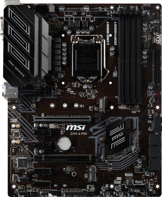 Мат. плата MB MSI Z390-A PRO (iZ390/s1151/4xDDR4 4000(OC)/2xPCIe x16/4xPCIe x1/1x M.2 port/6xSATA3/Raid 0,1,5,10/Glan/2xUSB3.1/2xUSB2.0/DVI, VGA, DP/Audio 7.1ch/ATX)
Мат. плата MB MSI Z390-A PRO (iZ390/s1151/4xDDR4 4000(OC)/2xPCIe x16/4xPCIe x1/1x M.2 port/6xSATA3/Raid 0,1,5,10/Glan/2xUSB3.1/2xUSB2.0/DVI, VGA, DP/Audio 7.1ch/ATX)