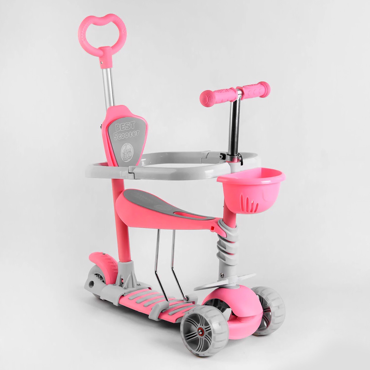 Самокат 5в1 Best Scooter с родительской ручкой и защитным бортиком, свет колес, розовый B-1069
Самокат 5в1 Best Scooter с родительской ручкой и защитным бортиком, свет колес, розовый B-1069