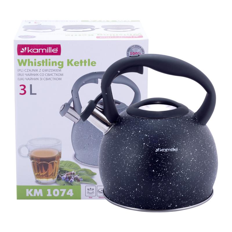 Чайник Kamille Whistling Kettle 3л из нержавеющей стали со свистком, черный мрамор Kamille KM-1074-BL
Чайник Kamille Whistling Kettle 3л из нержавеющей стали со свистком, черный мрамор Kamille KM-1074-BL