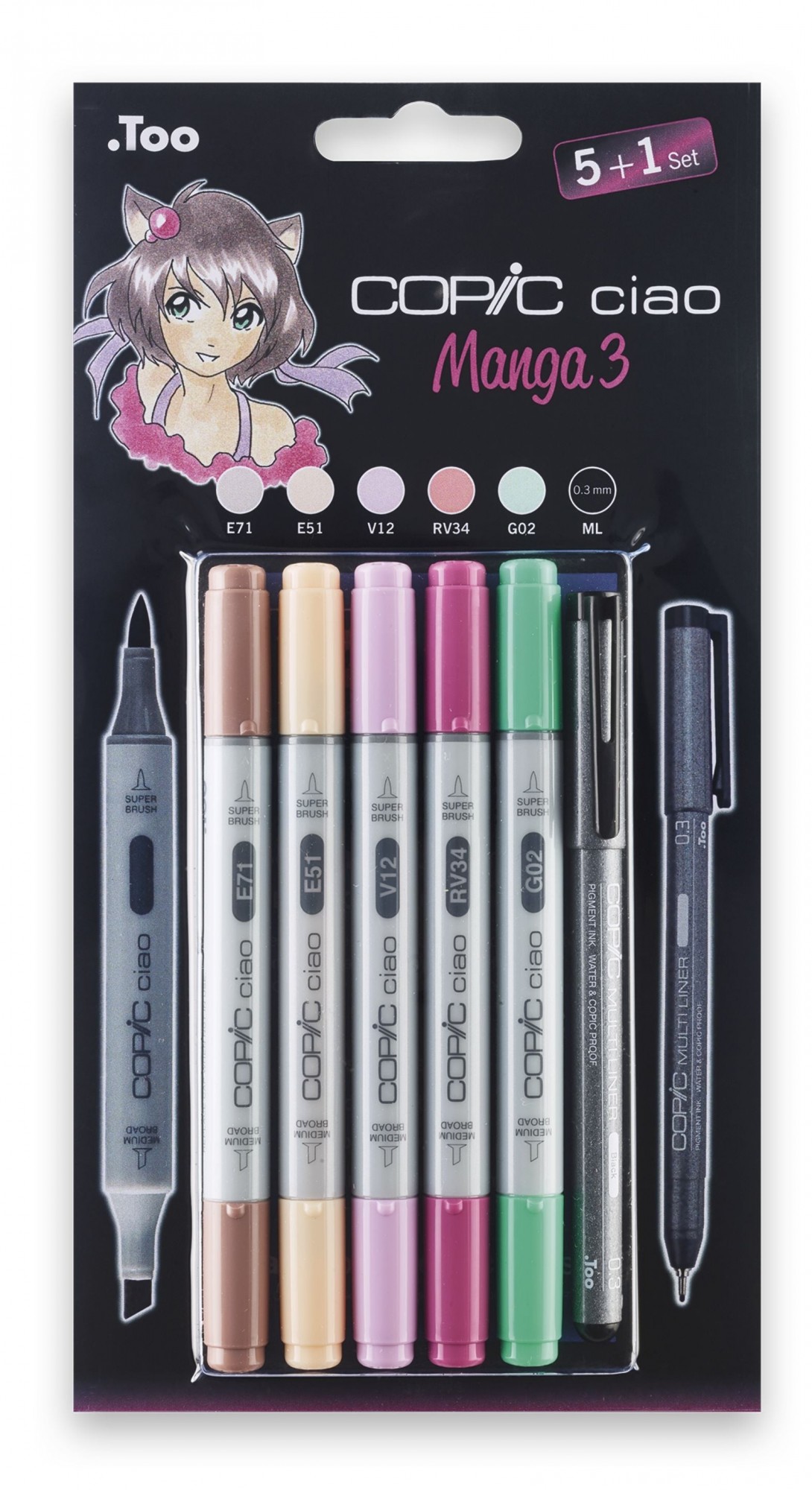 Набор спиртовых маркеров Copic Ciao Set "5+1" Manga 3, Цвета для девочек+лайнер (22075558)
Набор спиртовых маркеров Copic Ciao Set "5+1" Manga 3, Цвета для девочек+лайнер (22075558)