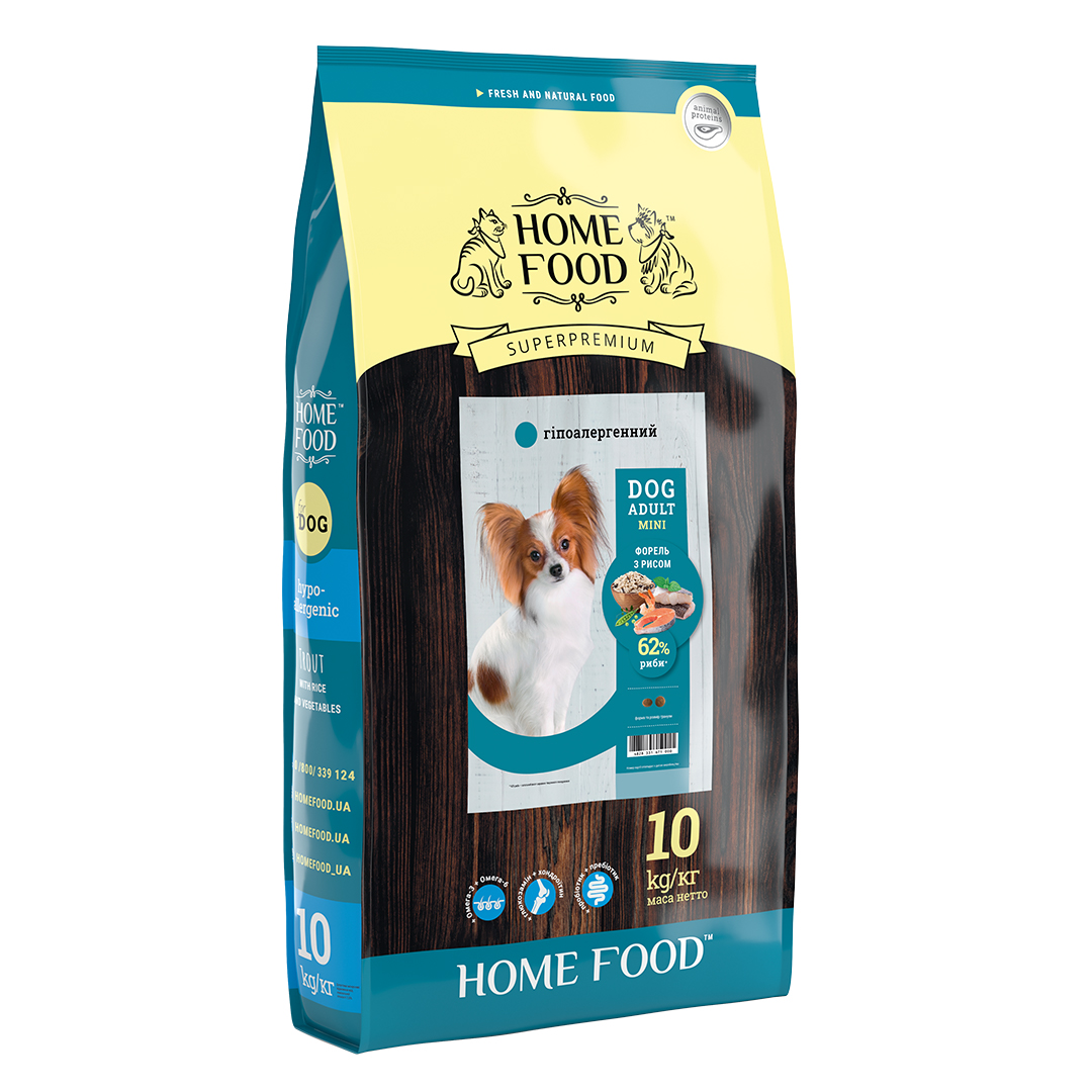 Home Food Полнорационный гипоаллергенный сухой корм для взрослых собак маленьких пород Форель с Рисом и овощами 10 кг
Home Food Полнорационный гипоаллергенный сухой корм для взрослых собак маленьких пород Форель с Рисом и овощами 10 кг