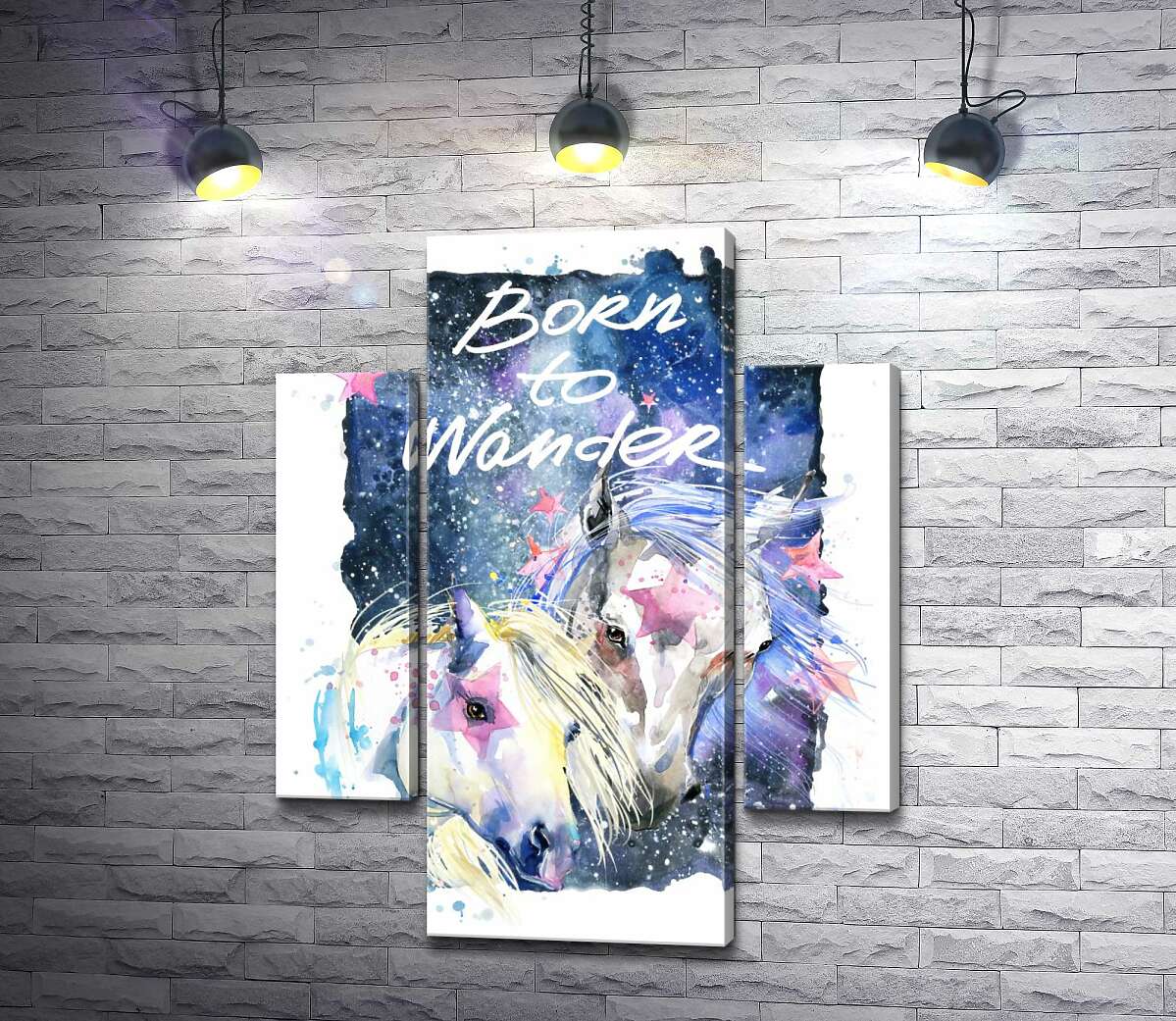 Модульная картина ArtPoster Белые кони со звездными отметинами в космосе с надписью "born to wander" 100x129 см Модуль №7
Модульная картина ArtPoster Белые кони со звездными отметинами в космосе с надписью "born to wander" 100x129 см Модуль №7