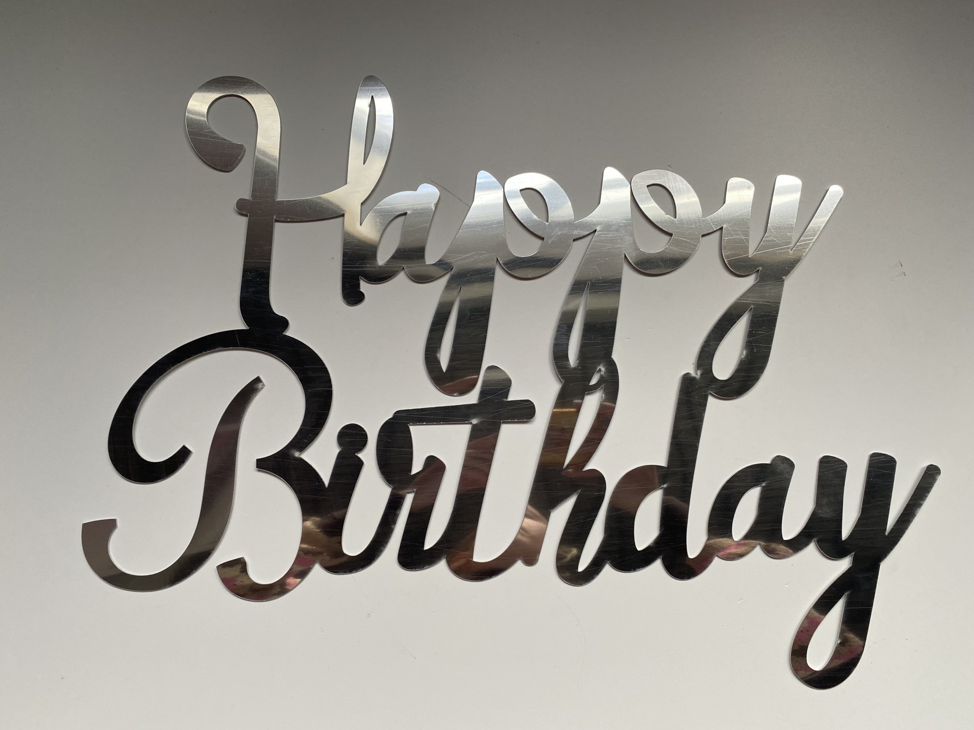 

Надпись "Happy Birthday " Manific Decor из зеркального пластика на стену для фотозоны Серебряная 52*39 см (502.33)