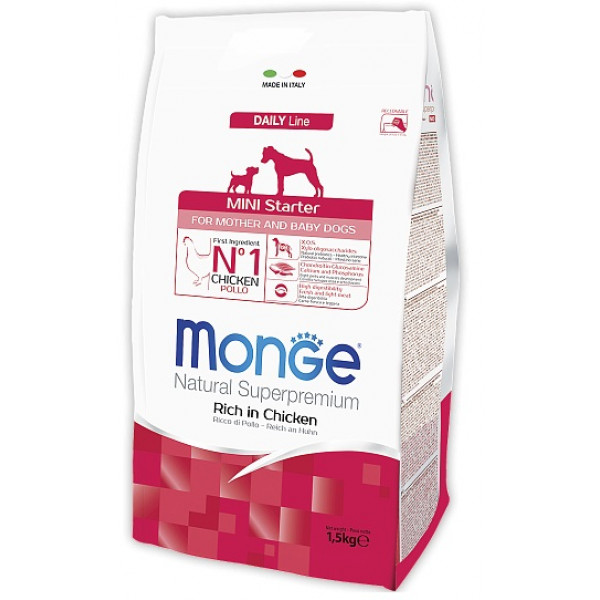 Корм для мелких пород Monge DOG Mini Starter для щенков и собак в период лактации 15 кг 
Корм для мелких пород Monge DOG Mini Starter для щенков и собак в период лактации 15 кг