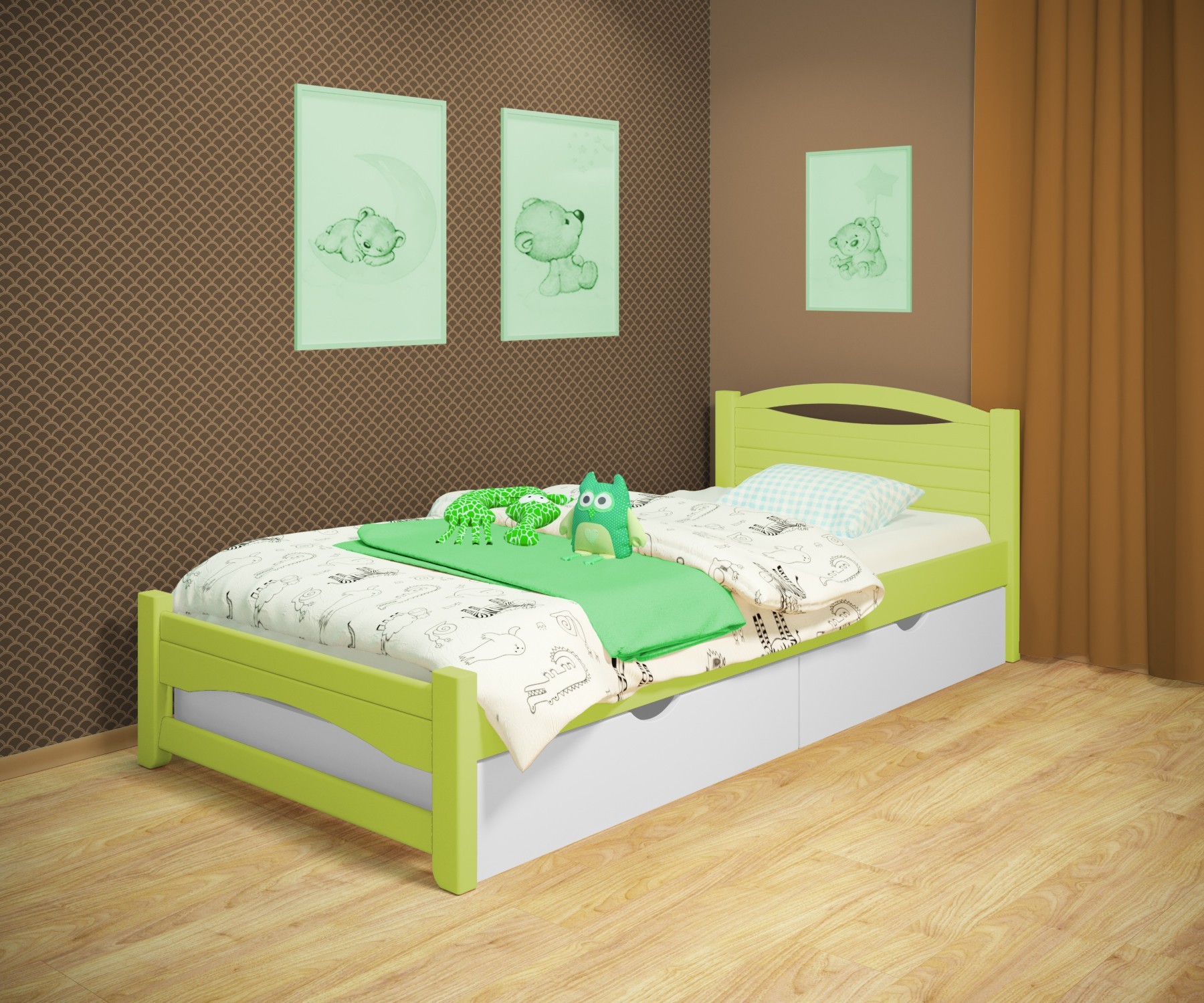 Кровать односпальная RainbowDream Анимона 90х200 см зеленый массив ольхи, с ящиками
Кровать односпальная RainbowDream Анимона 90х200 см зеленый массив ольхи, с ящиками