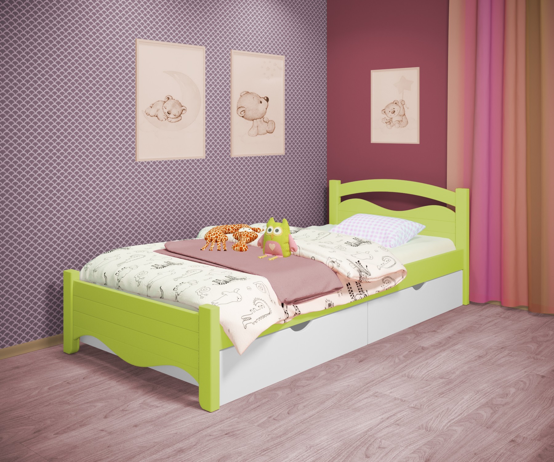 Кровать односпальная RainbowDream Фабертино 80х200 см зеленый массив ольхи, с ящиками
Кровать односпальная RainbowDream Фабертино 80х200 см зеленый массив ольхи, с ящиками