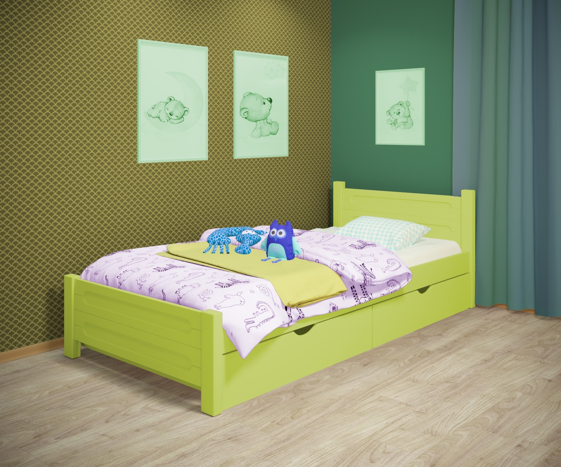 Кровать односпальная RainbowDream Йокка 90х190 см зеленый массив ольхи, с ящиками
Кровать односпальная RainbowDream Йокка 90х190 см зеленый массив ольхи, с ящиками