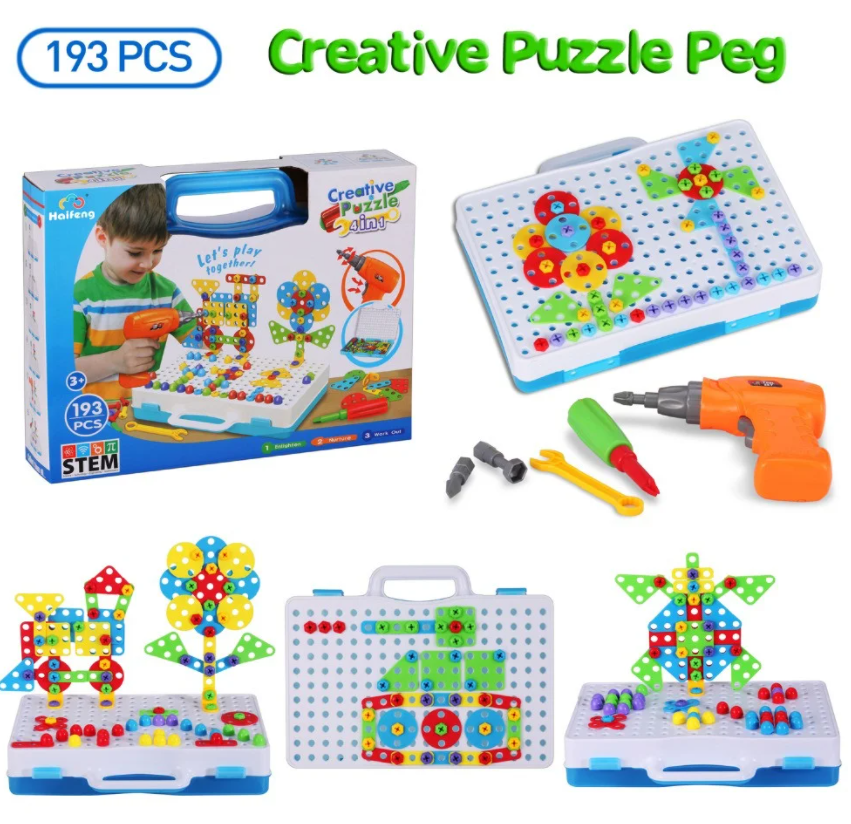 Детский конструктор мозаика Creative Puzzle TLH-28 с шуруповертом на батарейке 193 детали в чемодане
Детский конструктор мозаика Creative Puzzle TLH-28 с шуруповертом на батарейке 193 детали в чемодане