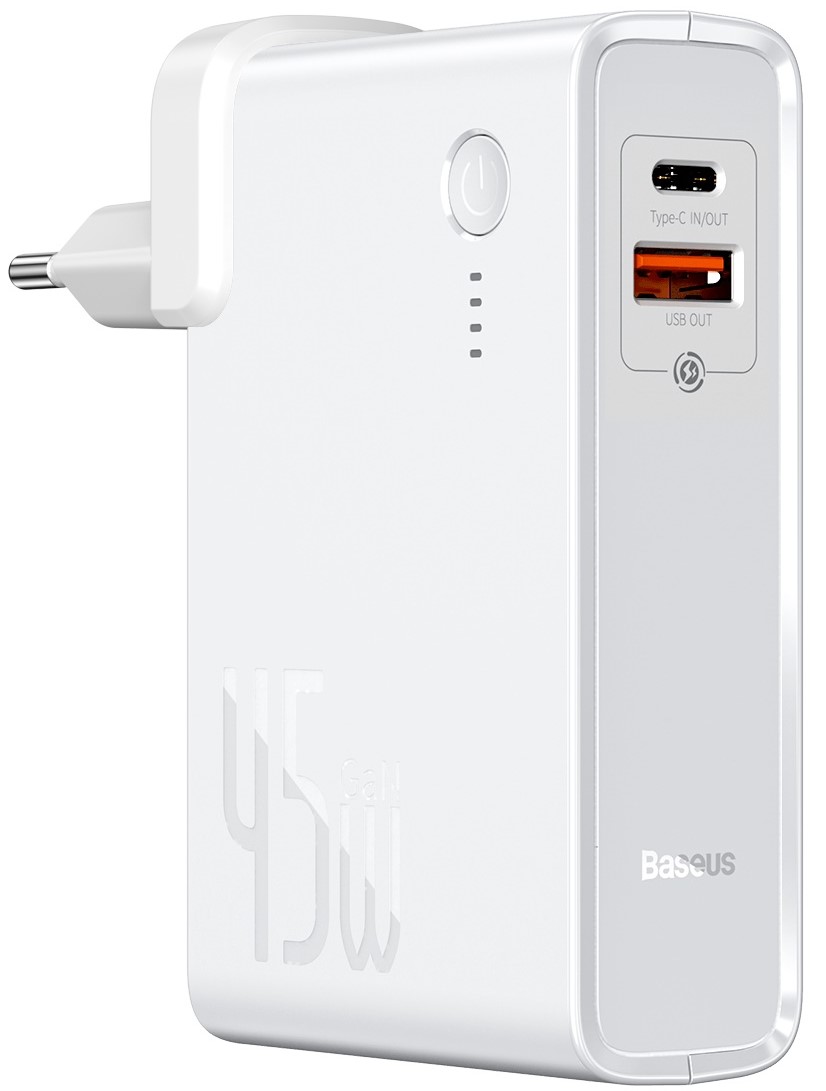 Сетевое зарядное устройство Baseus GaN 2in1 QC3.0+PD3.0 45W USB+Type-C 5A с функцией Павербанка 10000mAh + кабель Type-C 60W 20V/3A 1м Белый
Сетевое зарядное устройство Baseus GaN 2in1 QC3.0+PD3.0 45W USB+Type-C 5A с функцией Павербанка 10000mAh + кабель Type-C 60W 20V/3A 1м Белый