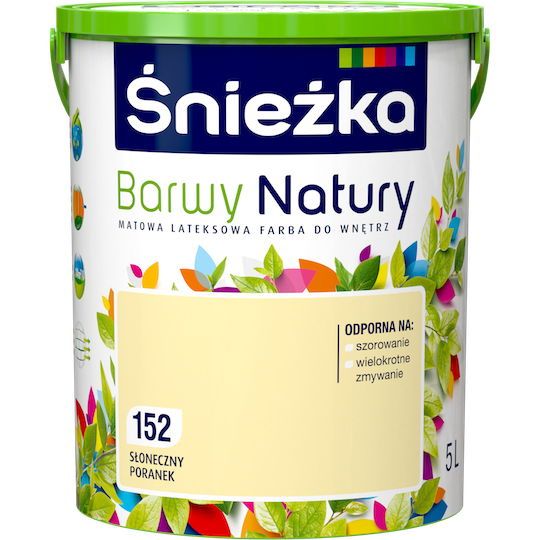 Матовая латексная краска для интерьеров Sniezka Barwy Natury 152Т Светло-желтый СОЛНЕЧНОЕ УТРО 5л
Матовая латексная краска для интерьеров Sniezka Barwy Natury 152Т Светло-желтый СОЛНЕЧНОЕ УТРО 5л