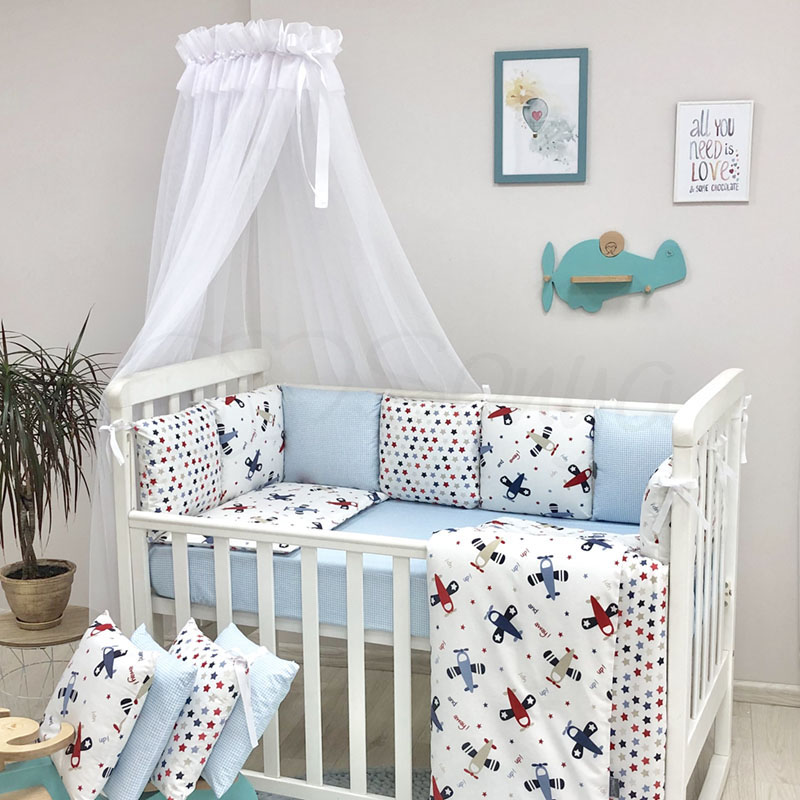 Постельный комплект в детскую кроватку с балдахином (7 пр.) Baby Design Аэроплан
Постельный комплект в детскую кроватку с балдахином (7 пр.) Baby Design Аэроплан