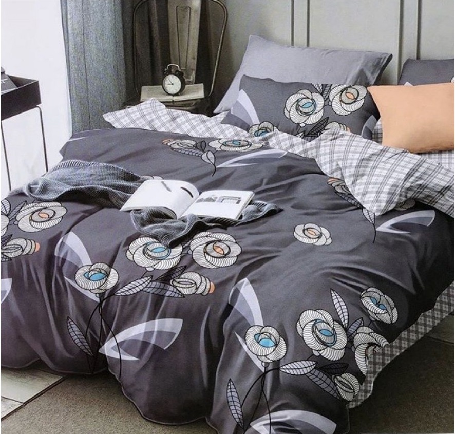 Комплект постельного белья Наша Швейка (простынь на резинке) Бязь Коричневый цветок и клетка Евро 200х220 см