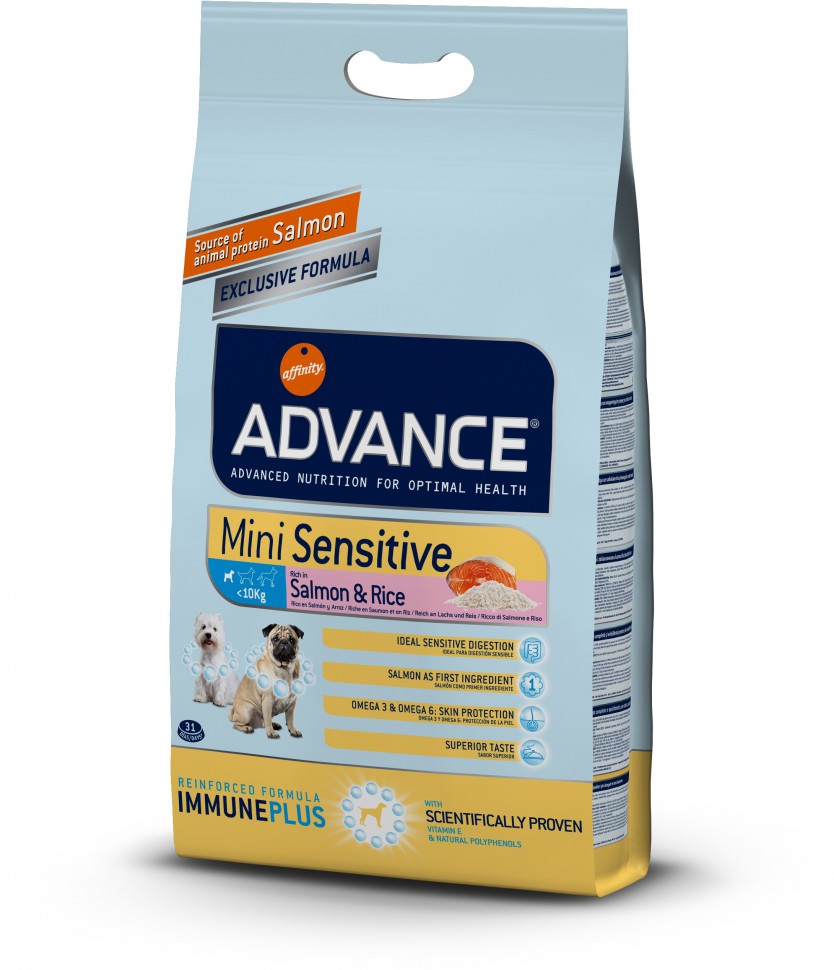 Сухой корм Advance (Эдванс) Mini Sensitive для собак мелких пород с чувствительным пищеварением (лосось и рис) 7,5 кг
Сухой корм Advance (Эдванс) Mini Sensitive для собак мелких пород с чувствительным пищеварением (лосось и рис) 7,5 кг