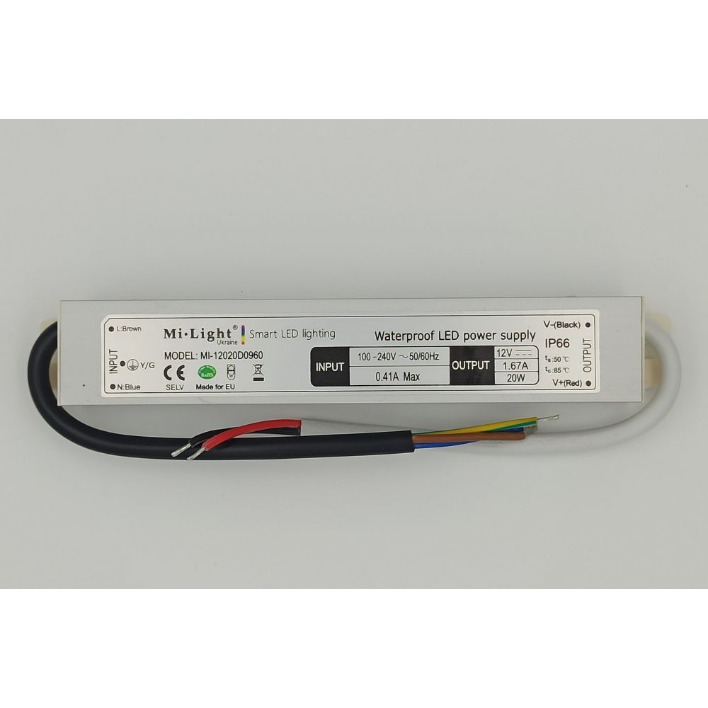 Блок питания Mi-Light SLIM 12В 1.67А ІР66 1шт MI-12020D0960
Блок питания Mi-Light SLIM 12В 1.67А ІР66 1шт MI-12020D0960