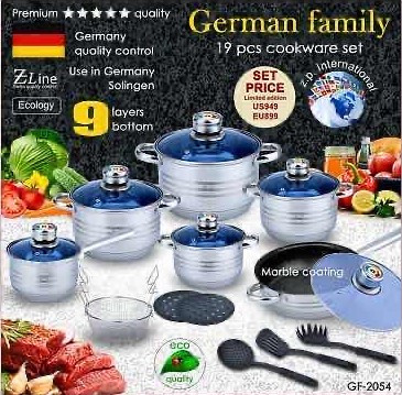 Набор посуды German Family GF-2054 из нержавеющей стали 18 предметов (кастрюли, ковш, сковородка, фритюрница)
Набор посуды German Family GF-2054 из нержавеющей стали 18 предметов (кастрюли, ковш, сковородка, фритюрница)