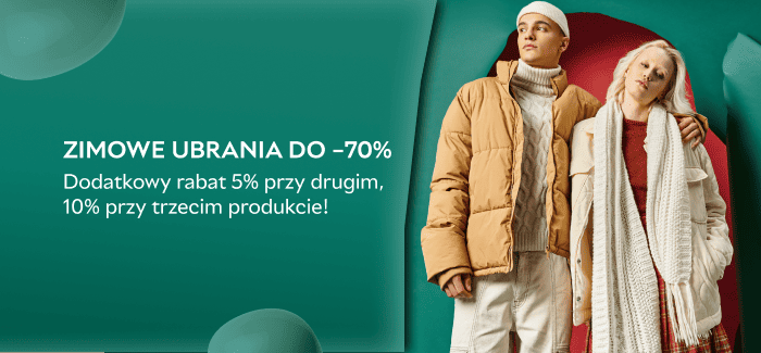 Zimowe ubrania do -70%! ❄️ Dodatkowe rabaty: 5% na drugi, 10% na trzeci produkt!