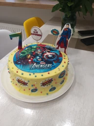 Сахарна їстівна картинка Avengers Assemble Супер-герої, супер-мен вис. 11 см, Ø19 см сину, хлопчику на торт, капкейки, топпери (SNP - 00162) фото от покупателей 2