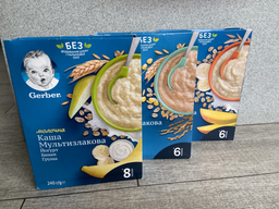Дитяча каша Gerber Суха молочна швидкорозчинна Мультизлакова з йогуртом, бананом і грушею для дітей з 8 місяців 240 г (7613039834244) фото від покупців 15