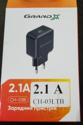 Зарядное устройство Grand-X CH03LTB USB 5 В 2.1 А с защитой от перегрузки + Apple Lightning Black