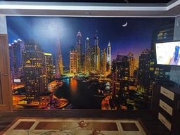Флизелиновые 3D фотообои с городами в интерьере 184x254 см Небоскребы Дубая ночью (1672V4A)+клей
