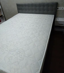 Ліжко Альянс Каміла 1,4 в оббивці під замш мишачого кольору з матрацом та підйомним механізмом з гудзиками фото від покупців 1