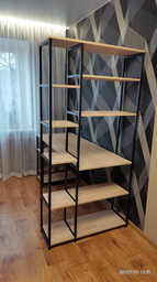 Стол компьютерный письменный с металлическим каркасом в стиле Лофт (Loft) DrevoGoods с полкой под системный блок усиленный, прямой, рабочий для дома и офиса 1600х1800х900мм; металл: Черный; дерево: Дуб Сонома + стеллаж (777|56) фото от покупателей 2