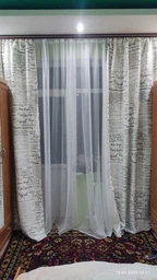 Штори атласні з коричневим принтом газети ALBO світло-молочні 150×270 см, комплект 2 шт. (SH-619-3) фото від покупців 1