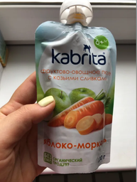 Пюре фруктово-овощное Kabrita яблоко-морковь с козьими сливками для детей от 6 месяцев, 100 г.