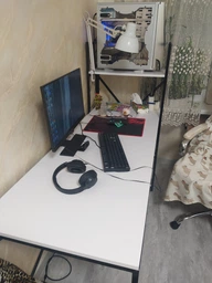 Стол компьютерный письменный с металлическим каркасом в стиле Лофт (Loft) усиленный, прямой, рабочий для дома и офиса 1400х750х600мм; металл: Черный, дерево: Аликанте темный + стеллаж с полками (0516|26) фото от покупателей 15