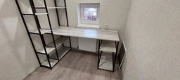 Стіл комп'ютерний письмовий з металевим каркасом в стилі Лофт (Loft) DrevoGoods з полицею під системний блок посилений, прямий, робочий для дому та офісу 1600х1800х900мм; метал: Чорний; дерево: Білий + стелаж (779|56) фото від покупців 7