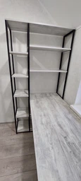 Стіл комп'ютерний письмовий з металевим каркасом в стилі Лофт (Loft) DrevoGoods з полицею під системний блок посилений, прямий, робочий для дому та офісу 1600х1800х900мм; метал: Чорний; дерево: Білий + стелаж (779|56) фото від покупців 3
