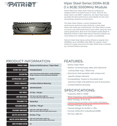 Модуль пам`яті DDR4 2x8GB/3000 Patriot Viper Steel Gray (PVS416G300C6K)