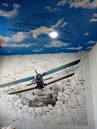 Фотошпалери паперові DecoArt 3D літаки в цегляній стіні 254 x 184 см 2 сегменти (10407-P4) фото від покупців 1