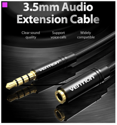 Кабель Vention Audio 3.5 мм M - 3.5 мм F 5 м Black (65780841/VAB-B06-B500-M) фото от покупателей 5