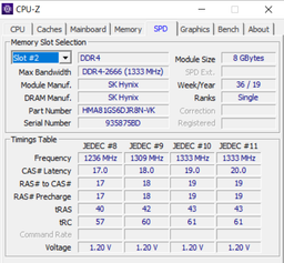 Оперативная память SO-DIMM SK hynix 8Gb DDR4 2666 MHz (HMA81GS6CJR8N-VK)