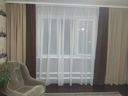 Комплект Декорин Диамант шторы 150x255 см 2 шт вуаль тюль 400х255 1 шт Бежево-шоколадный с молочным фото от покупателей 7