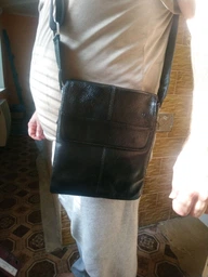 Мужская кожаная сумка мессенджер через плечо Tiding Bag A25-064A Черная натуральная кожа фото от покупателей 11
