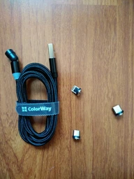 Кабель ColorWay USB - 3в1 (Lightning+MicroUSB+Type-C) Magnetic Rotation 540° 2.4А 1 м Black (CW-CBUU037-BK)