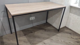 Стол компьютерный письменный с металлическим каркасом в стиле Лофт (Loft) от производителя DrevoGoods усиленный, прямой рабочий для дома и офиса 1200х750х600мм; металл: Черный, дерево: Антрацит (0388|25)