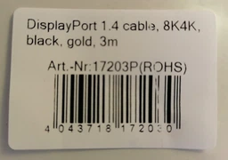 Кабель монітора-сигнальний InLine DisplayPort M/M 0.5m v1.4 8K@60Hz D=6.0mm 3xS HDR Cu чорний(77.P1.7255)