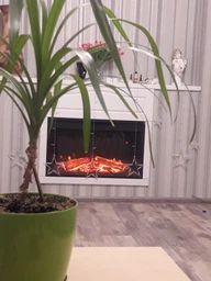 Електрокамін з обігрівом Royal Goodfire 33W LED зі звуком, дровами та цегляною кладкою, кольоровою підсвіткою та яскравістю полумʼя, розмір 878x500x225 (EF33WS)